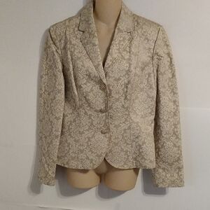 Champagne Gold Lurex Tapestry Blazer Coat With Gold Crystal Buttons Maximalists